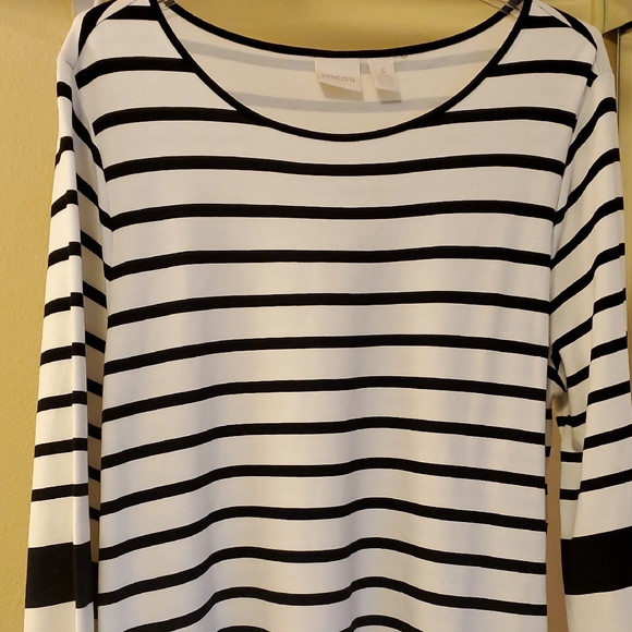 Chicos Black and White Striped Top Sz Xlrg/3 & Tote - Picture 3 of 12